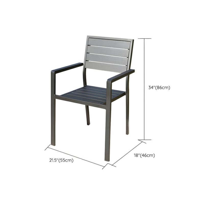 "Dimension of Metallic Antique Finish Patio Chair Industrial Style Stacking without Cushions - 2 Piece Set"
