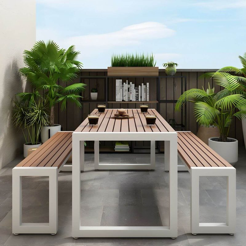 "Industrial Style Wooden Dining Table in Medium Wood Color - Non-Foldable - Table Only 55.1"L x 27.6"W x 29.5"H White"