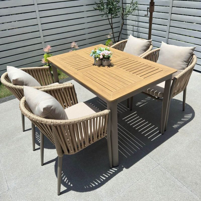 "Casual 5-piece UV-proof Fabric Outdoor Dining Set with Sepia Table, Chair, and Table, 47.2"L x 31.5"W x 29.5"H, Table & 4 Chairs"
