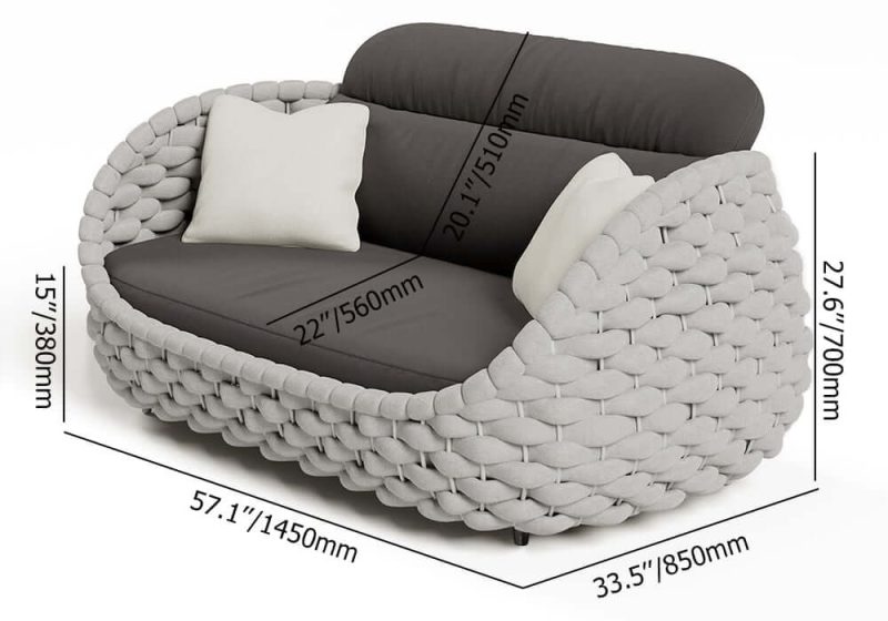 "Dimension of Tatta 2-Seater Rope Woven Patio Loveseat with Removable Cushions"