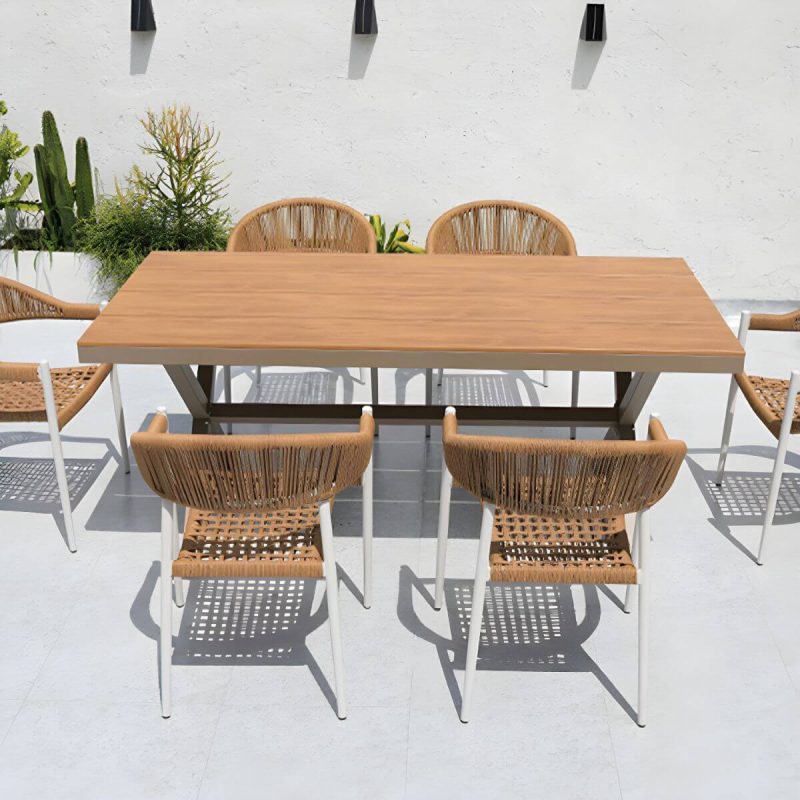 "Weatherproof Outdoor Aluminum Dining Set with Stackable Chairs and Modern Design - Table & Chair(s) 59"L x 35"W x 29"H 6"