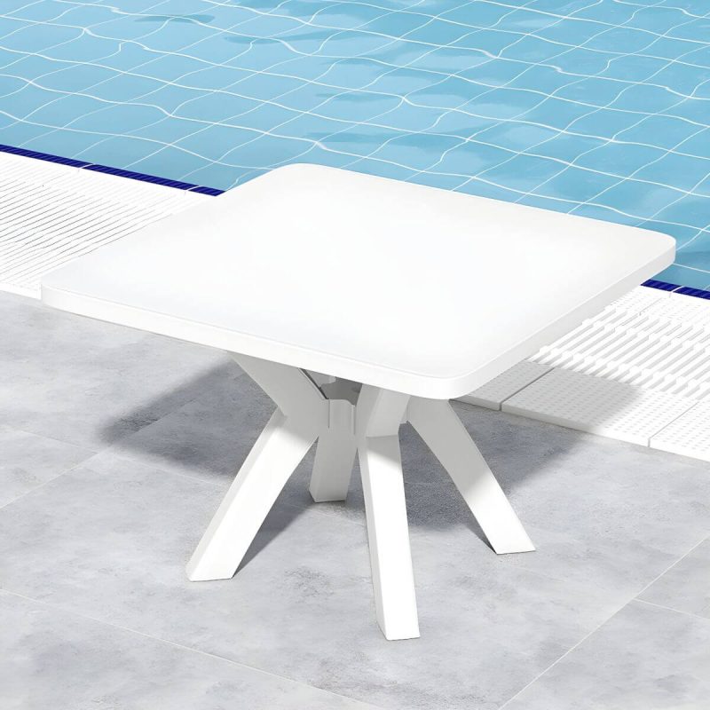 "Minimalistic Square Dining Table Plastic Outdoor Dining Table - White Table Only"