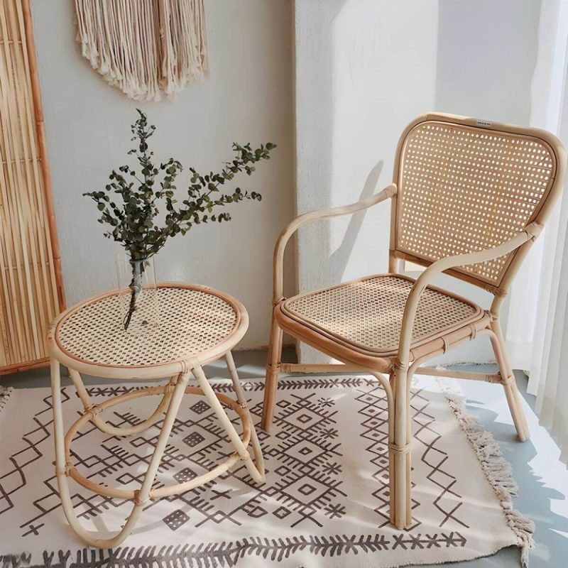 "20" Wide Tropical Rattan Dining Armchair Natural Outdoor Chair - Natural Finish 4 Piece Set"