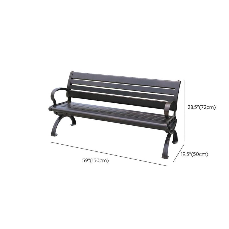 "Dimension of Copper Industrial Garden Bench with Curved Arms and Waterproof Durability - 59"L x 20"W x 28"H"