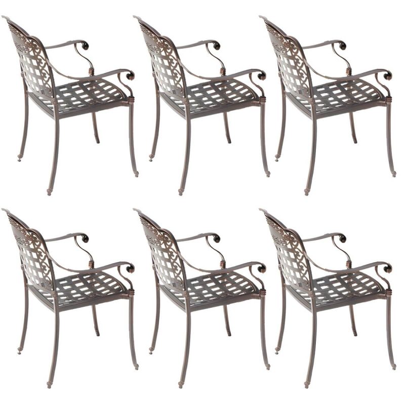 "Traditional Dining Armchair in Bronze With Arm 25.2" Long 35.03" High - 6 Piece Set"