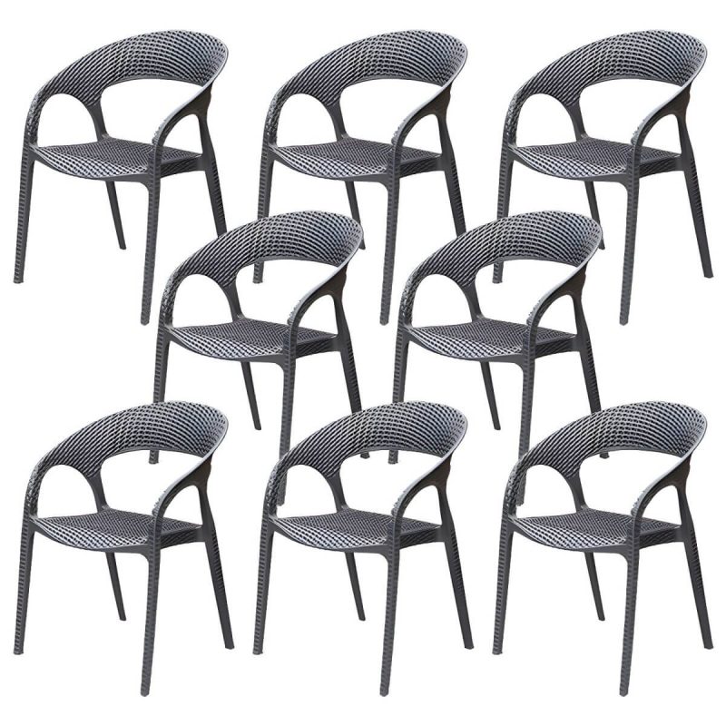 "Stacking Dining Armchair Contemporary Plastic Patio Arm Chair - 22"L x 21"W x 33"H 8 Piece Set"