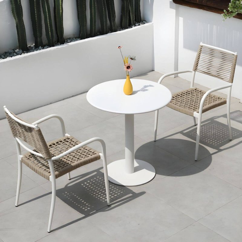 "Contemporary Metal Dining Table Set with White Top for Courtyard - Table & Chair(s) 27.6"L x 27.6"W x 28.3"H 2"