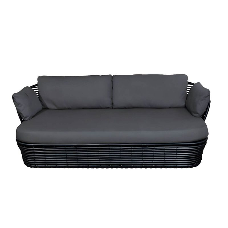 "Modern & Contemporary Outdoor Loveseat Wicker/Rattan Fabric With Cushions - Black 73"L x 31"W x 25"H"