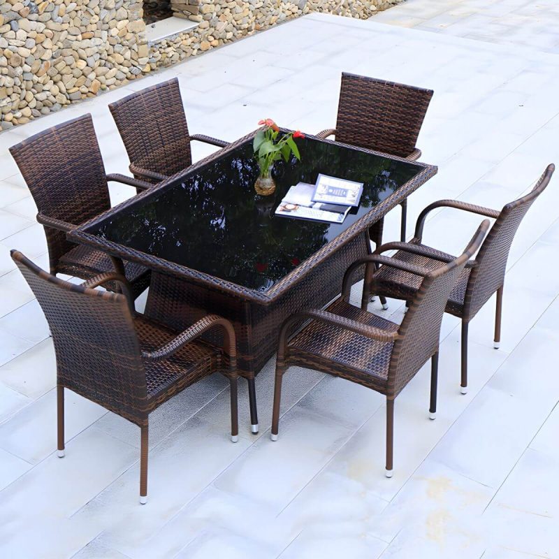 "Industrial Rattan Bistro Table Outdoor Metal Frame Patio Table - Table Only 35.4"L x 35.4"W x 29.5"H Square"