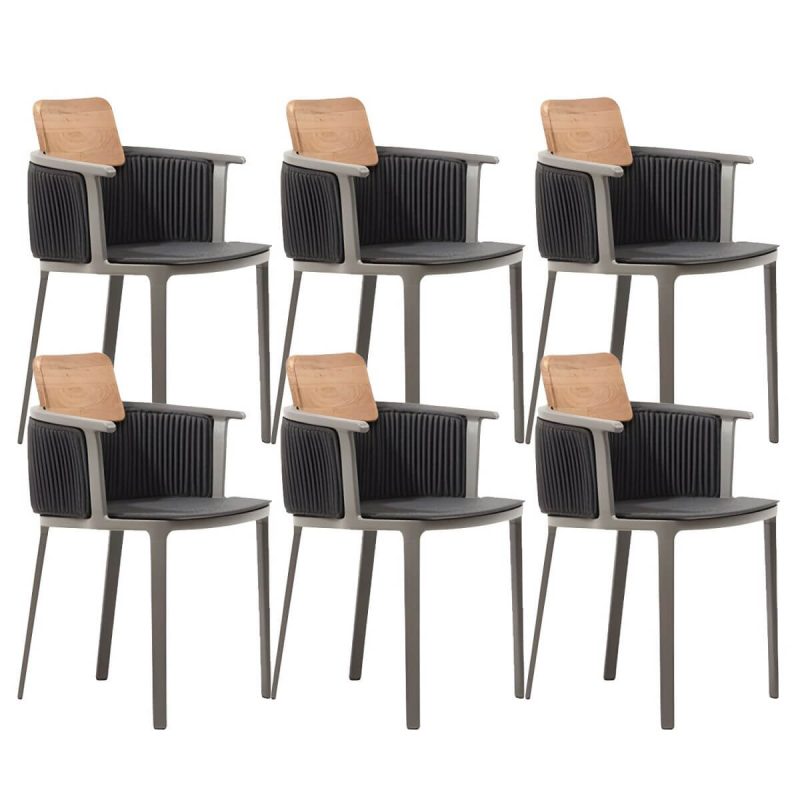 "Metal Coastal With Arm Solid Wood Black Outdoor Bistro Chairs - 6 Piece Set Aluminium Alloy 45 x 58 x 105 cm"