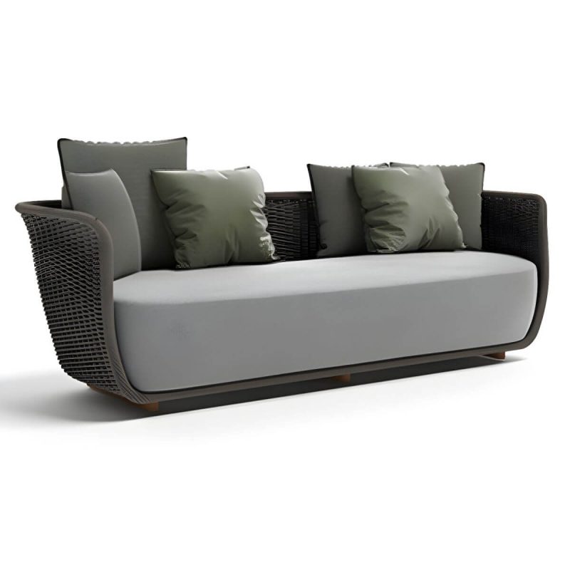 "Rattan Water Resistant Patio Sofa Symmetrical with Cushions for Outdoor - Dark Gray 3-Seater Sofa"