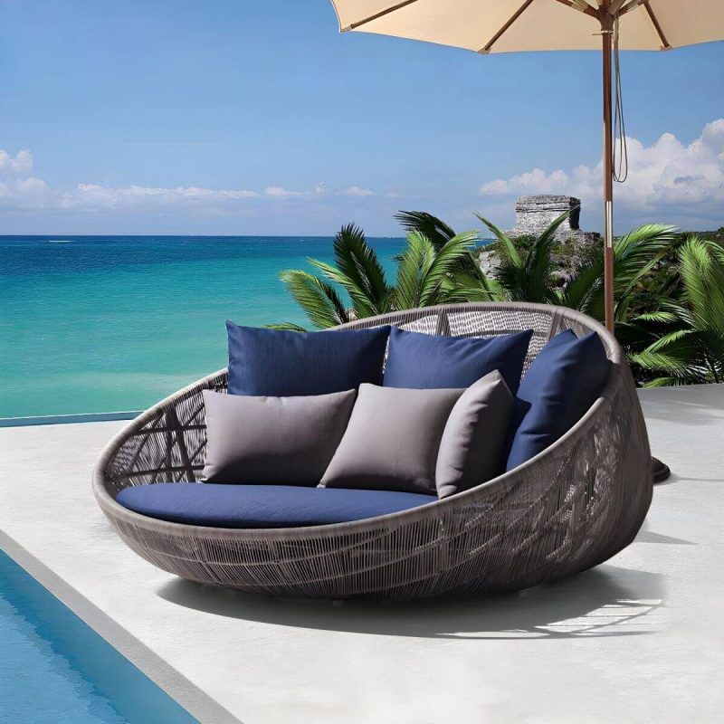 "Metal Patio Sofa Modern Style Minimalist Villa Outdoor Patio Daybed - 200 x 200 x 80 cm Brown"