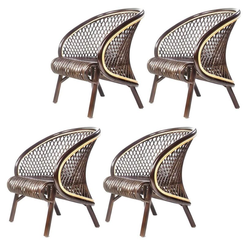 "Tropical Matte Finish Patio Chair Assembled Wicker with Arms - Nut-Brown 4 Piece Set"