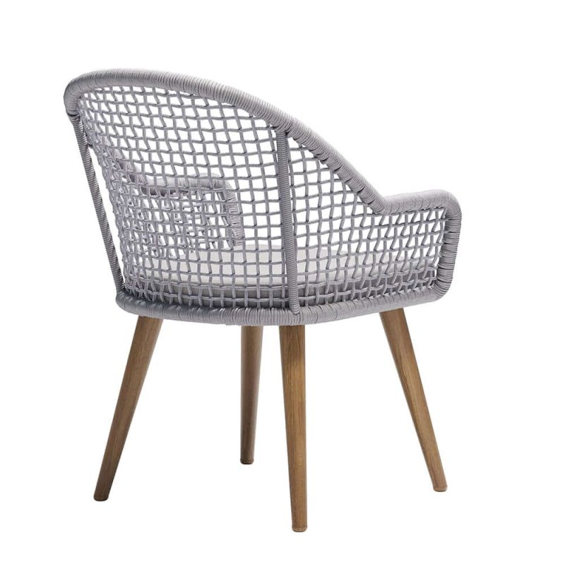 "7 Pieces Teak Round Outdoor Concrete Dining Set with Gray Table Woven Armchair 6-Person"