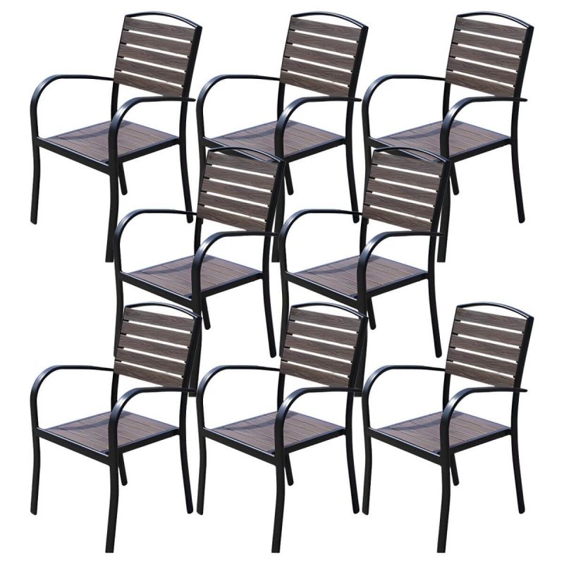 "Traditional Dining Armchair Open Back Outdoors Dining Chairs in Brown - 22"L x 23"W x 35"H 8 Piece Set"