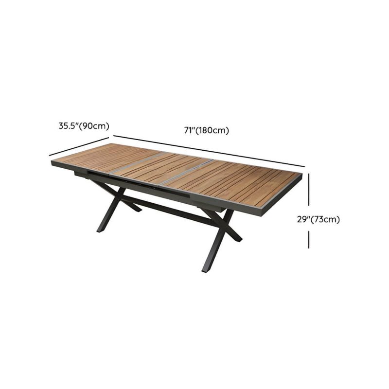 "Dimension of Modern Aluminum Dining Table with Umbrella Hole in Brown and Gray Finish - Table Only 71"L x 35"W x 29"H"
