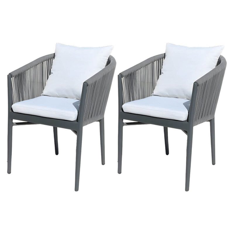"Tropical Style Metallic Patio Chair Antique Finish with Cushions - 2 Piece Set"