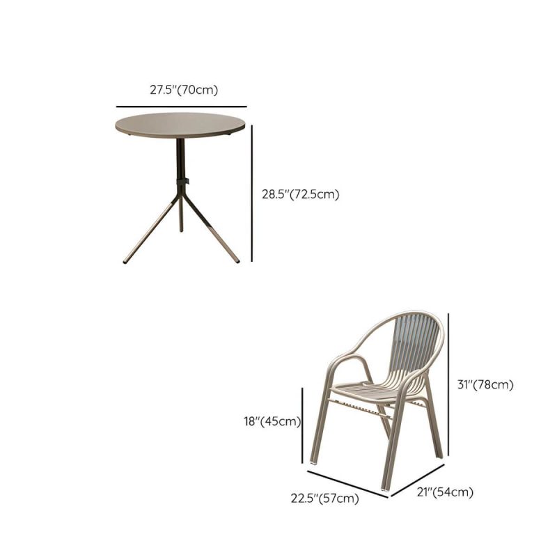 "Dimension of Stylish Weatherproof Patio Dining Set with Stackable Metal Chairs - Table & Chair(s) 4 27.6"L x 27.6"W x 28.5"H"
