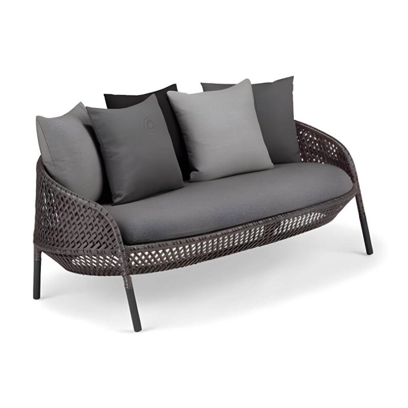 "Metal Frame Symmetrical Contemporary Patio Sofa with Pillow Cushions - Gray 65"L x 33.5"W x 31.5"H"
