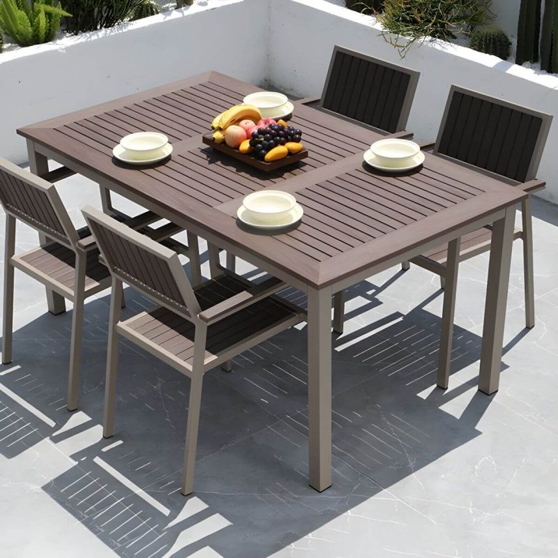"Traditional Patio Table Wood Top Metal Frame Water Resistant Patio Table - 63"L x 35.4"W x 29.5"H Table Only"