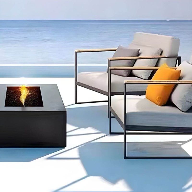 "Black Metal Patio Sofa Symmetrical with Cushions for Outdoor - 3-Seater Sofa"