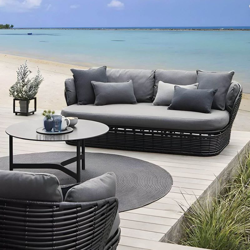 "Modern & Contemporary Outdoor Loveseat Wicker/Rattan Fabric With Cushions - Khaki 73"L x 31"W x 25"H"