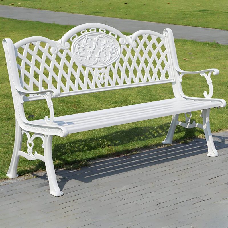 "Contemporary Accent Bench with Legs Water Resistant for Outdoor - White 59"L x 24"W x 34"H"