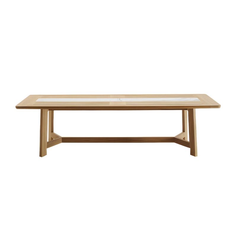 "Teak Wood Water Resistant Dining Table Outdoor Solid Wood Patio Table in Brown - Table Only 110.2"L x 39.4"W x 29.5"H"