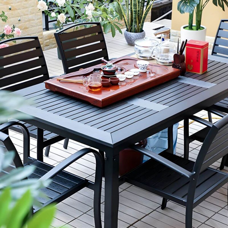 "Contemporary Wood Dining Table Set with Black Chairs for Courtyard - Table & Chair(s) 27.6"L x 27.6"W x 29.1"H 2"