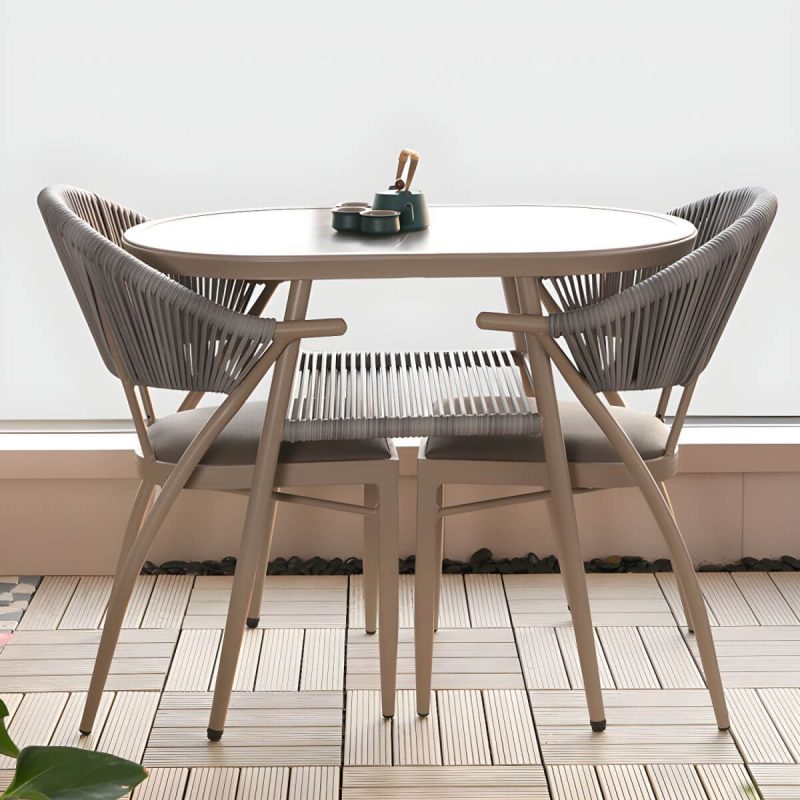 "Contemporary Oval Shape Dining Table Set with Shelf for Courtyard - Table & Chair(s) 2 Grey"