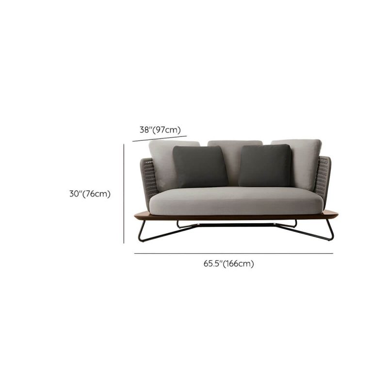 "Dimension of Sophisticated Modern Black Metal Framed Sofa with Gray Upholstery and Removable Cushions for Women - 2-Seater Sofa"