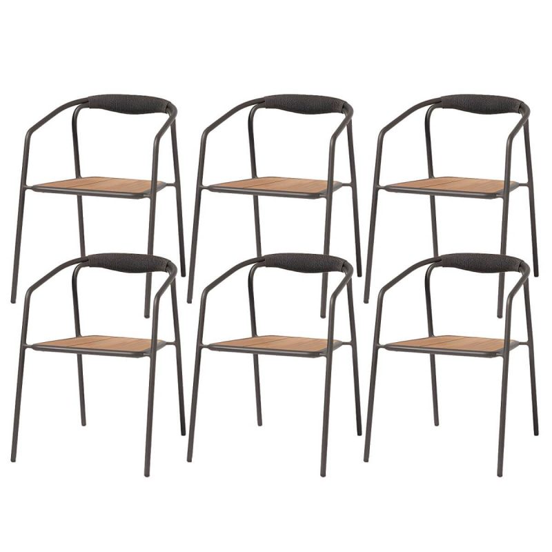 "Farmhouse Aluminum With Arm Open Back Stacking Patio Dining Chair - 6 Piece Set Matte Black Ash"