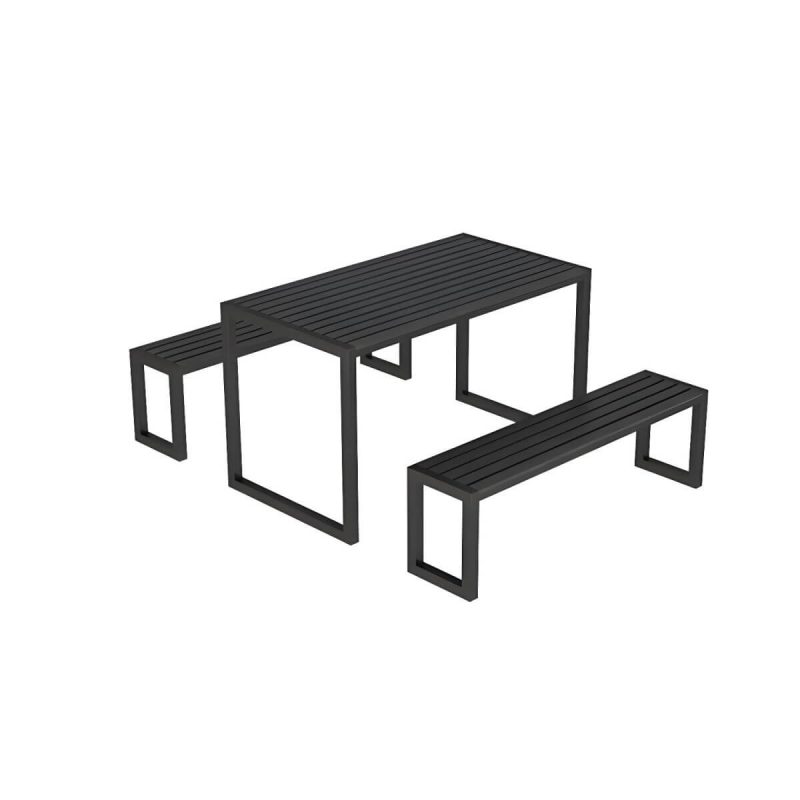 "Metal Modern Weatherproof Patio Dining Set with Stackable Chairs and Bench - Table & Bench(es) 2 Black"