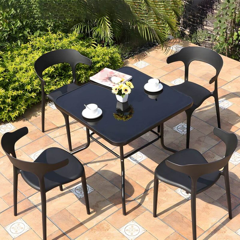 "Plastic Antique Finish Patio Chair Stacking Modern Style without Cushions - 8 Piece Set"