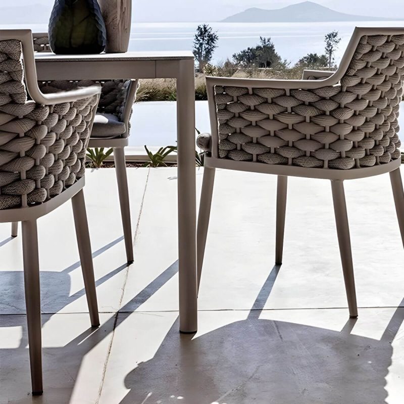 "Modern Grey Stone Patio Dining Table with Waterproof Durability and Umbrella Hole - 70.9"L x 35.4"W x 29.5"H Table Only"