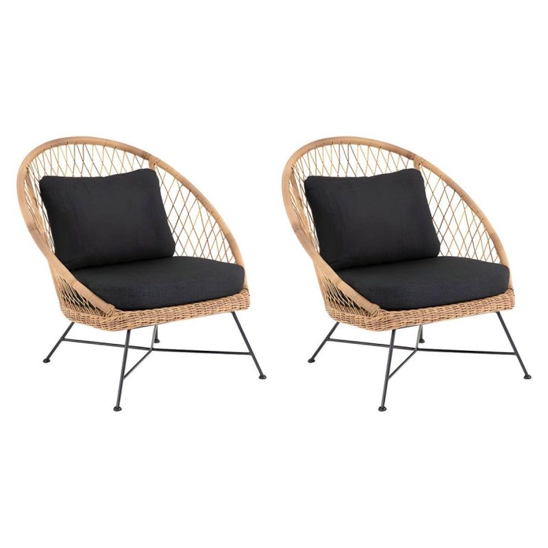 "Tropical Outdoors Dining Chair Rattan Side Chair with Cushion - 33.5"L x 31.5"W x 35.4"H Natural Finish 2 Piece Set"