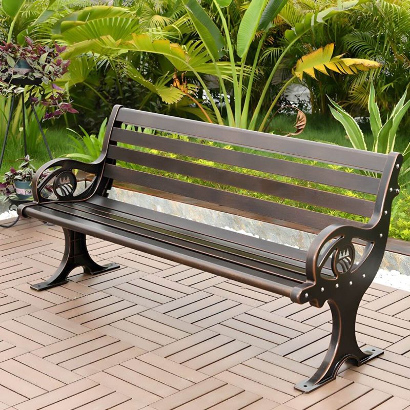 "Metal Modern Park Bench with Legs Water Resistant for Outdoor - 59"L x 18"W x 22"H"
