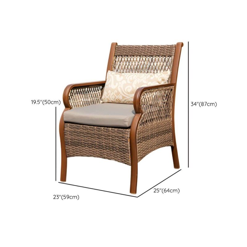 "Dimension of Traditional Brown Wicker Arm Chair with Metal Legs for Patio Dining - Rust Resistant - 4 Piece Set"