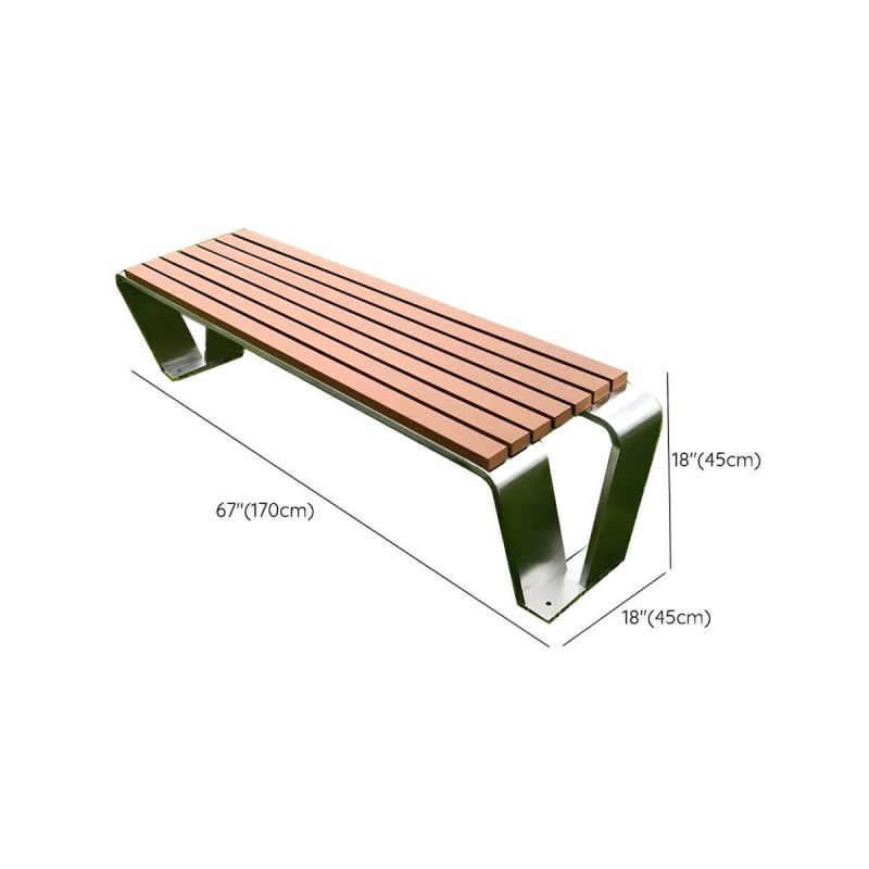 "Dimension of Industrial Style Park Bench - Stainless Steel Frame, Brown Wood Seat, Water Resistant, Non-Foldable - Coffee"