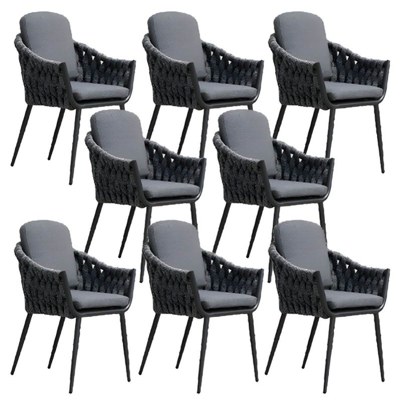 "Contemporary Outdoors Dining Chairs with Removable Water Repellent Finish Cushion - Gray 8 Piece Set"