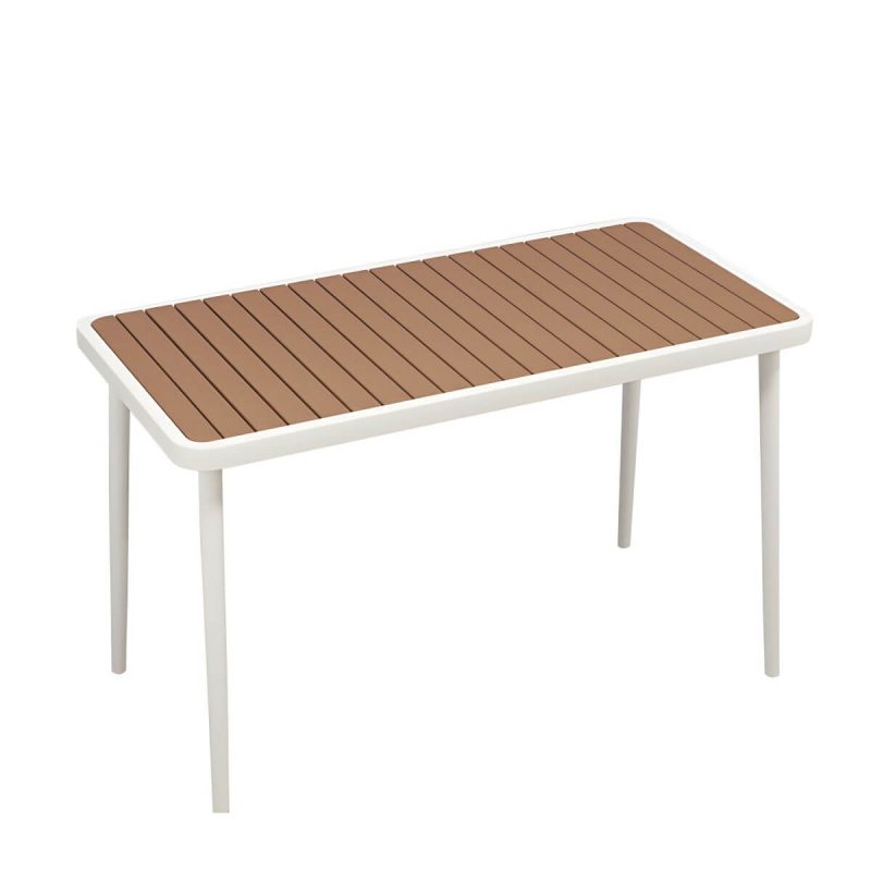 "Brown Wooden Patio Table Contemporary Style in Rectangular/Square Shape - Table Only 47.2"L x 23.6"W x 29.5"H White"