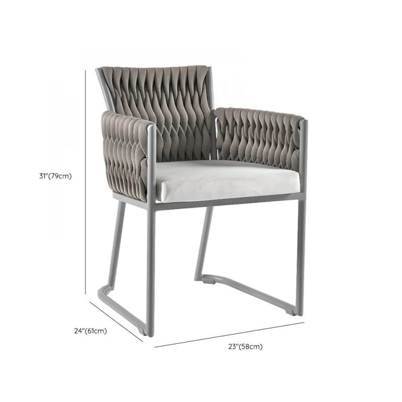 "Dimension of Simple Aluminum Metal UV-proof Patio Arm Chair with Chalk Cushion, 1 Chair, 23"L x 24"W x 31"H"