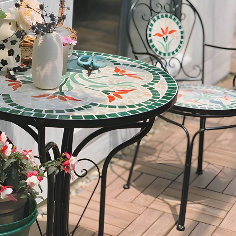 "French Country Metal Patio Table Round Outdoor Iron Dining Table - Table Only Orange"
