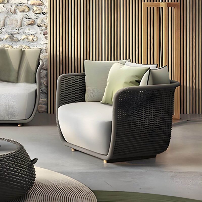 "Rattan Water Resistant Patio Sofa Symmetrical with Cushions for Outdoor - Dark Gray 2-Seater Sofa"