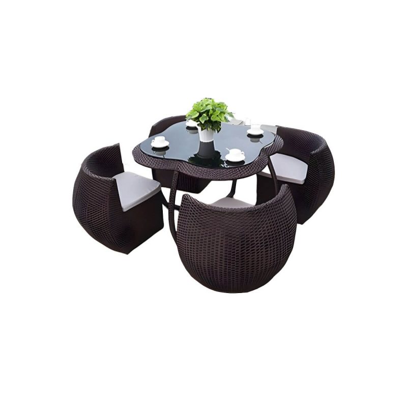"Traditional Brown wicker/rattan 5 Piece set with Glass Top Table and 4 Chairs - Table & 4 Chairs"