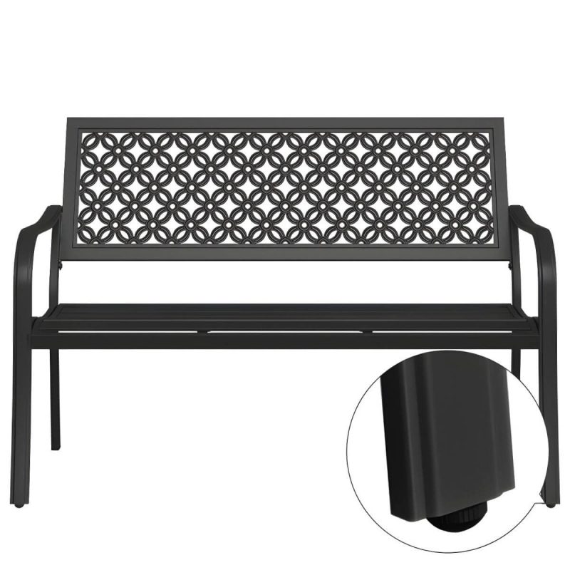"Modern Metal Park Bench with Waterproof Durability, Water Resistant and Curved Arms - Beige"