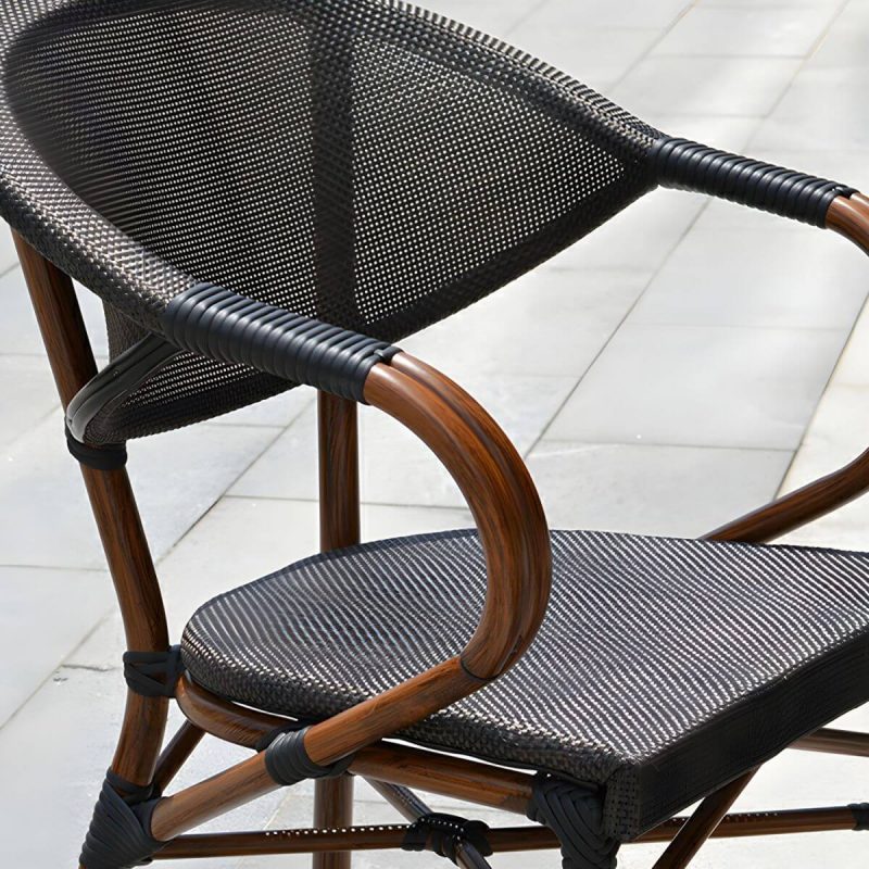 "Modern Brown Wicker/Rattan Patio Dining Set with Stackable Chairs, Metal Table Base - Table & Chair(s) 28"L x 28"W x 29"H 4"