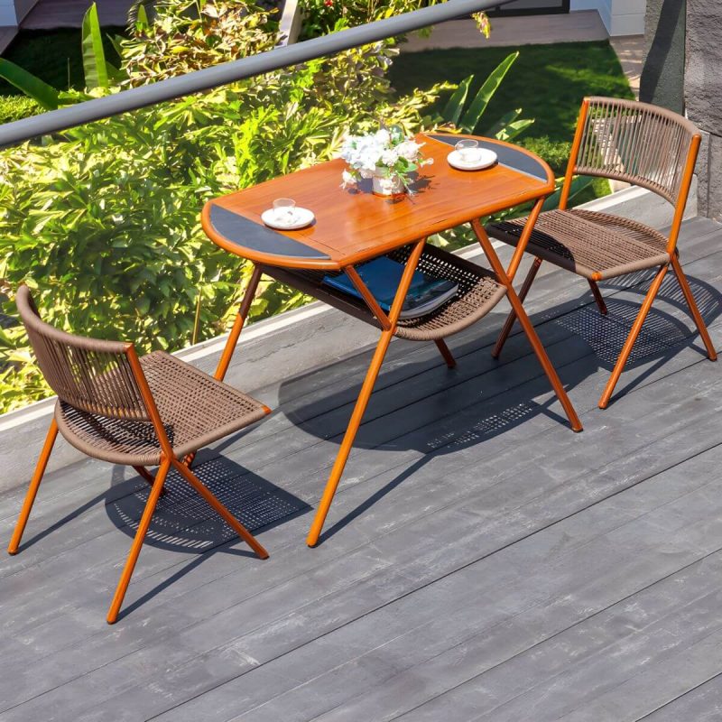 "Modern Ellipse Shape Courtyard Table Aluminium Wood Grain Outdoor Table - Table Only Clear"