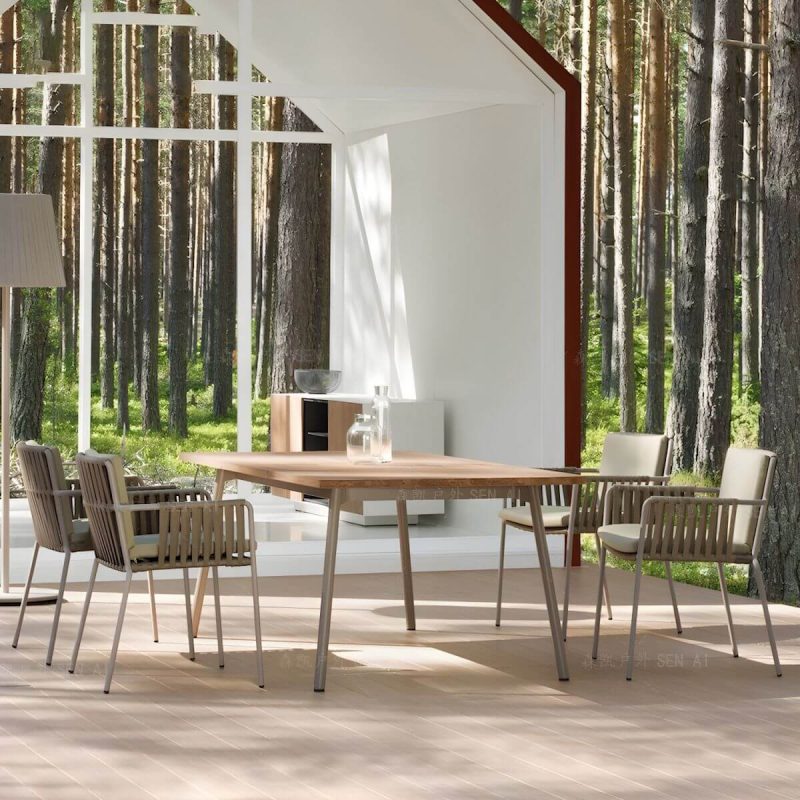 "Traditional Rattan Patio Dining Side Chair Square for Outdoor - 6 Piece Set"