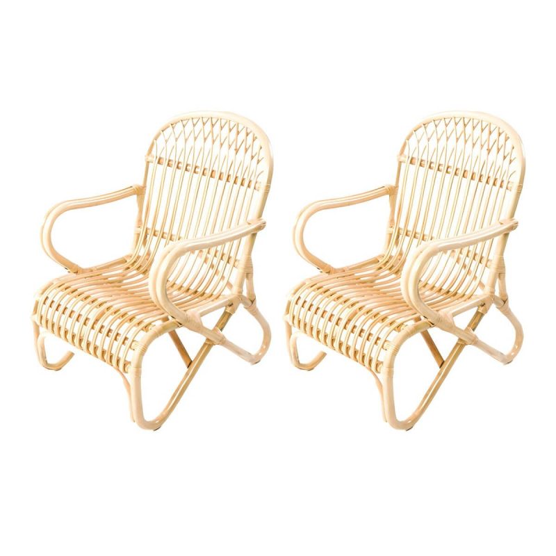"Matte Finish Tropical Patio Chair Assembled Wicker with Arms - Natural Finish 2 Piece Set"